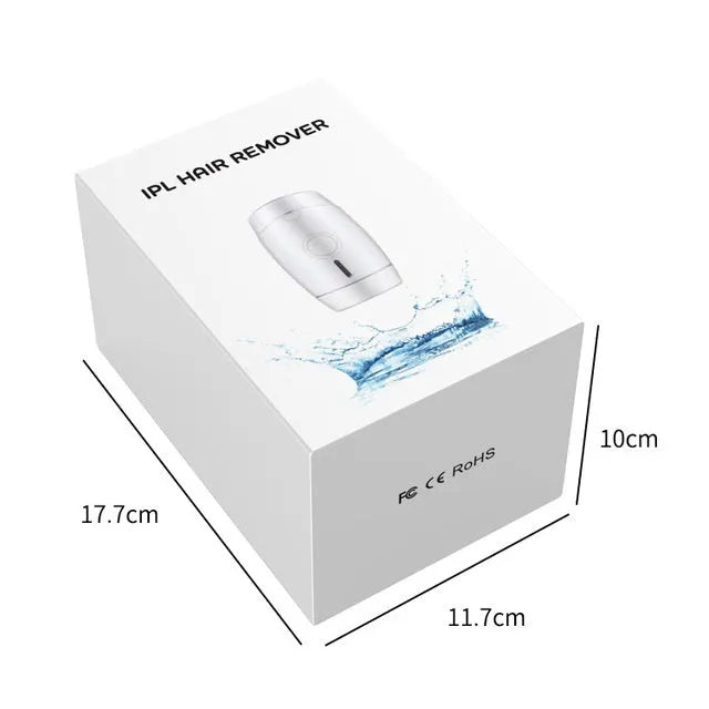 White home laser hair removal instrument unit showing compact handheld design and control panel.