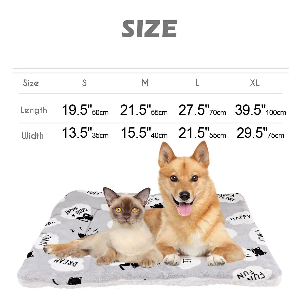 Lambskin pet blanket in flannel cashmere with cute cartoon pattern, grey colour, 55x70cm size on a pet bed