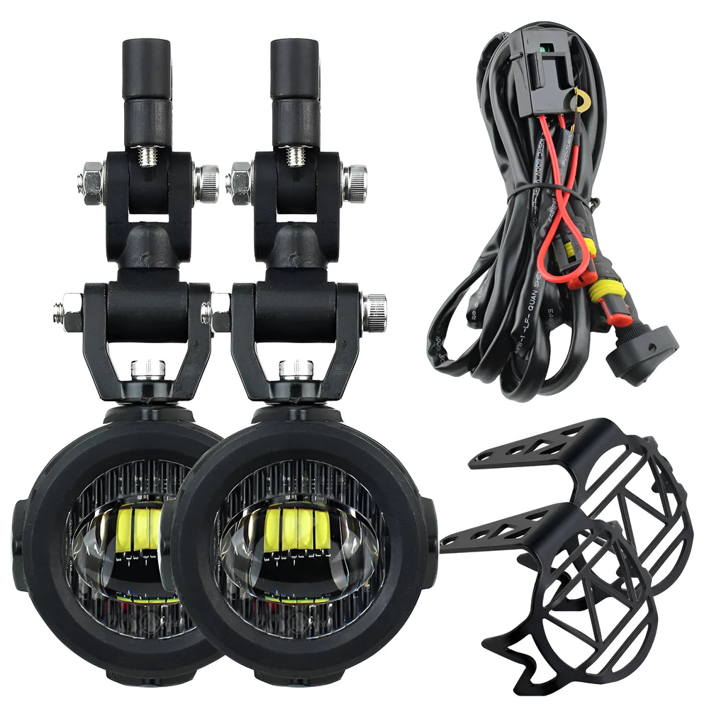 Compact LED fog lamp with aluminium housing and PC lens for BMW motorcycle auxiliary lighting