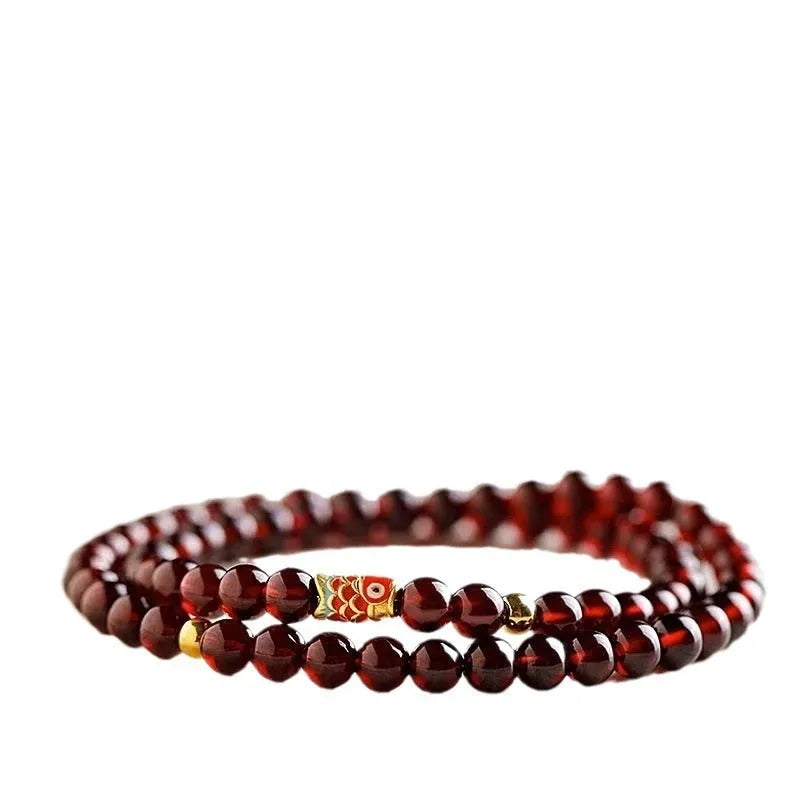 Wine red retro bracelet with glass beads and Chinese style design for women