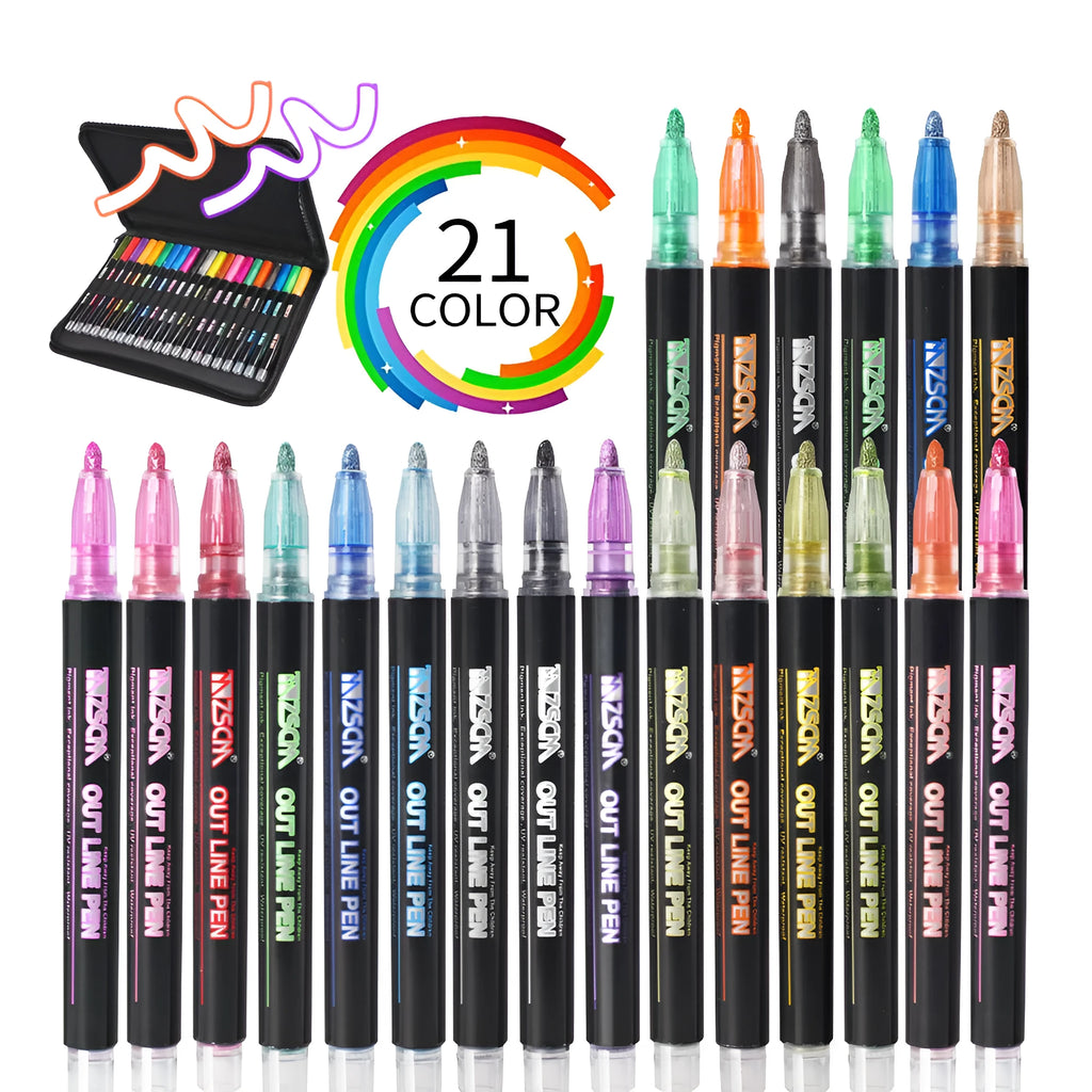 Double line pen colour hand account pen 21 colour set with plastic shell and water-based ink