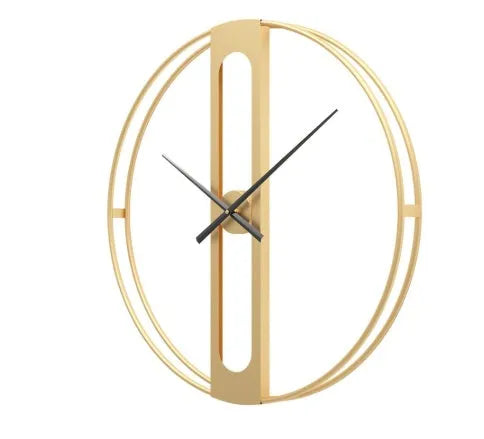 Round metal wall clock in black and gold finish options, 50cm diameter analogue face