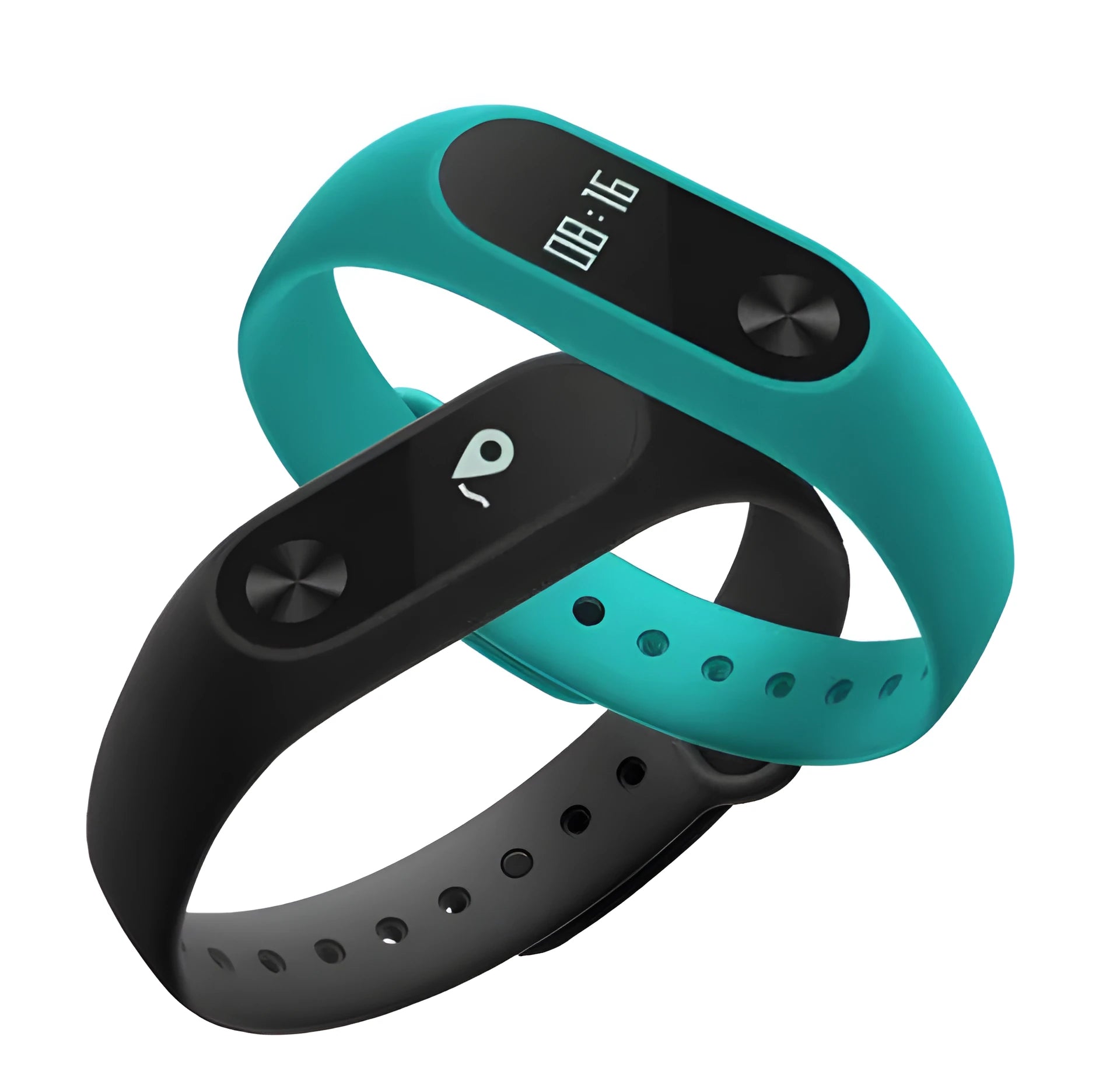 Black Xiaomi Mi Band 2 smart wristband with OLED screen on a textured thermoplastic elastomer strap.
