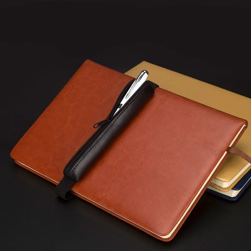 Long PU leather pencil case in beige grey, 16.5cm in length.