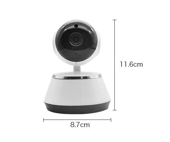 White WiFi wireless baby monitor camera with 720P HD, pan tilt, night vision, and two-way audio.