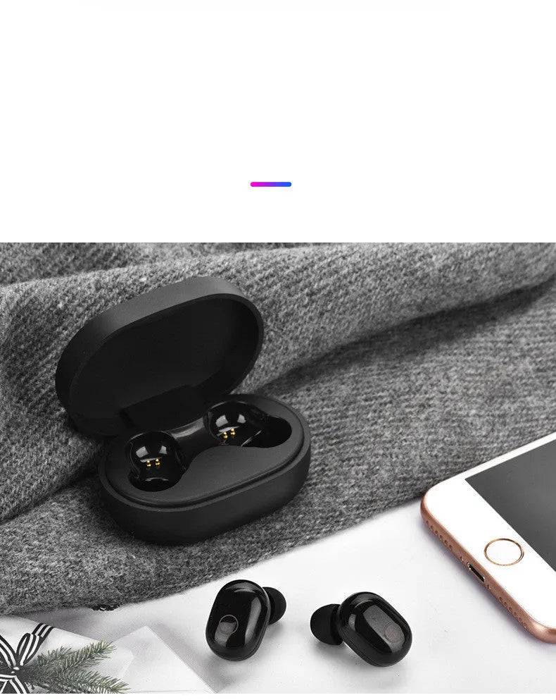 Wireless mini binaural headphones with charging case in black, Bluetooth 5.0, touch controls