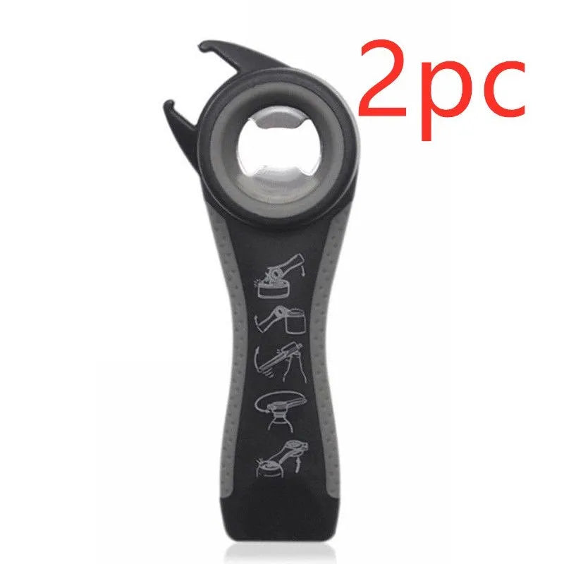 5 in 1 stainless steel can opener and beer bottle opener with PP handle in black colour