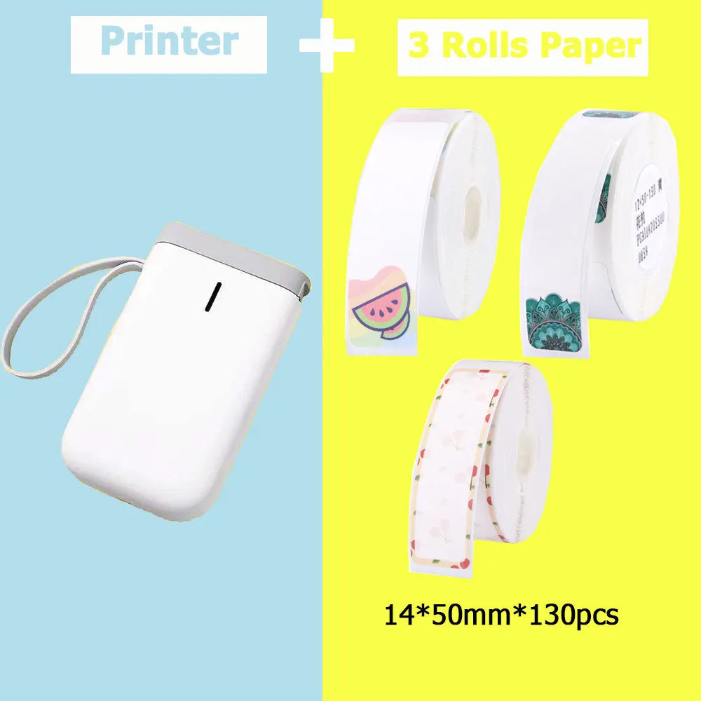 Mini portable Bluetooth label printer with direct thermal printing, 203dpi, 1200mAh battery, 208g weight