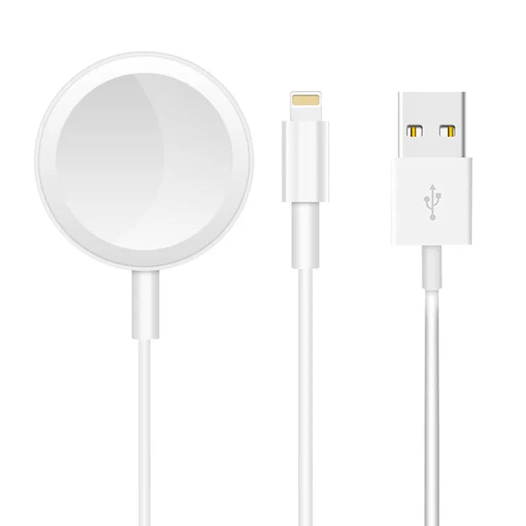 White two-in-one wireless charging dock with USB cable for smartwatch and device charging