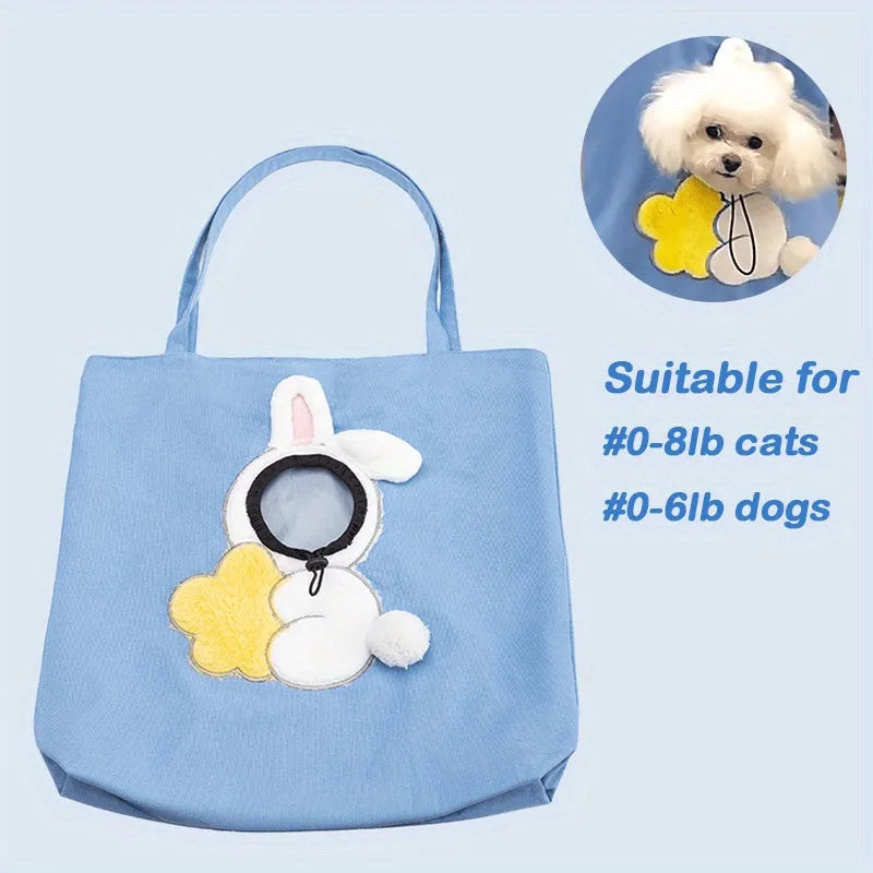 Little Bee Design canvas pet carrier shoulder bag with safety zippers and 3D animal pattern