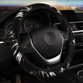 Elastic imitation leather steering wheel cover in black red colour without inner ring, sports style