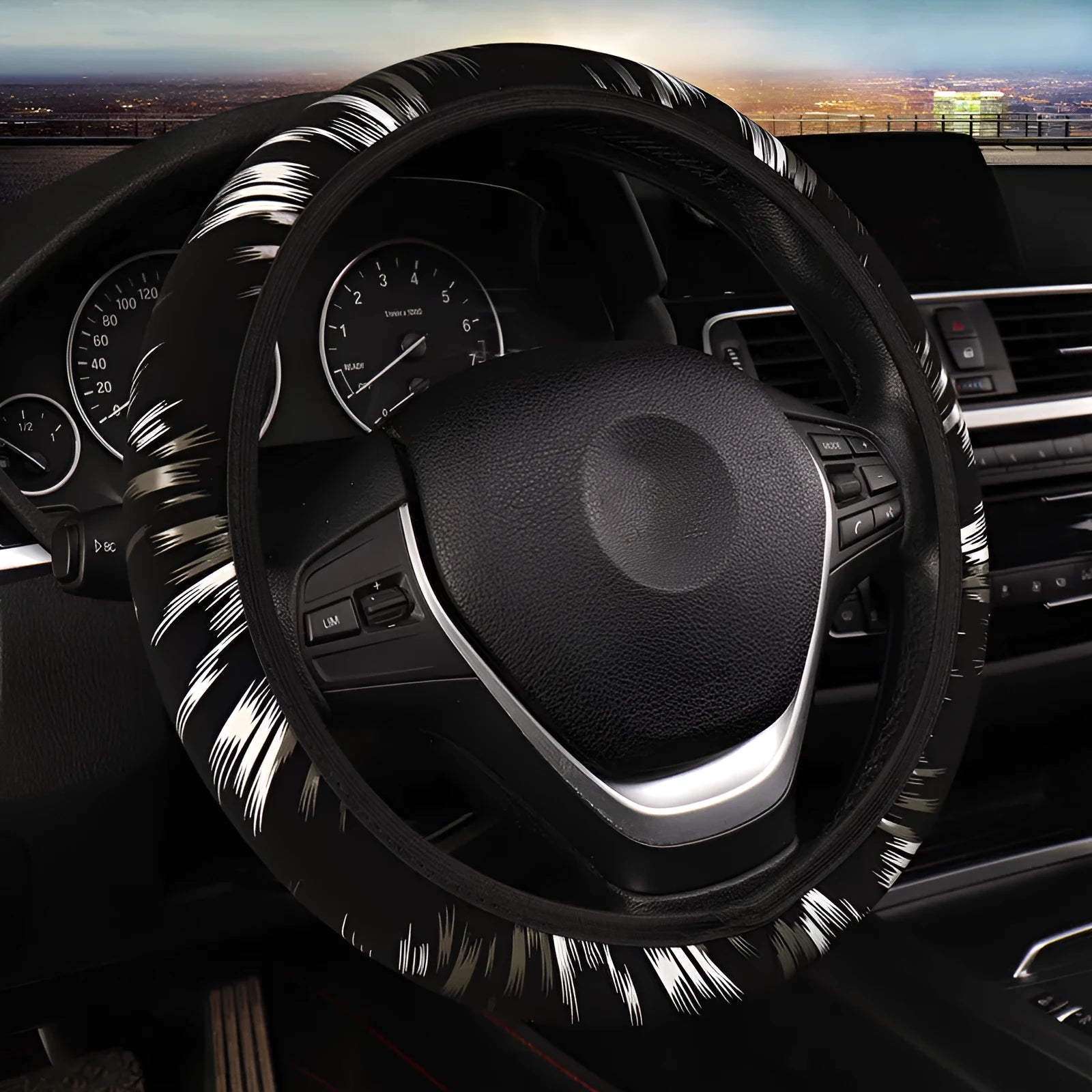 Elastic imitation leather steering wheel cover in black red colour without inner ring, sports style