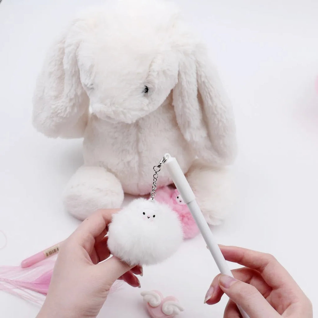 Alpaca hair ball pendant signature pen with plastic barrel and 0.5mm ballpoint tip