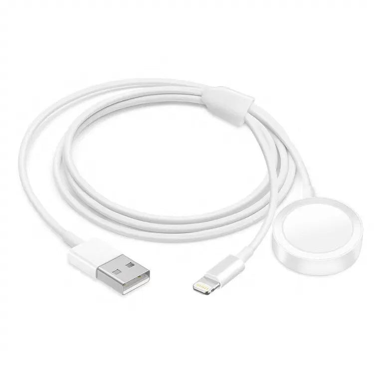 White two-in-one wireless charging dock with USB cable for smartwatch and device charging