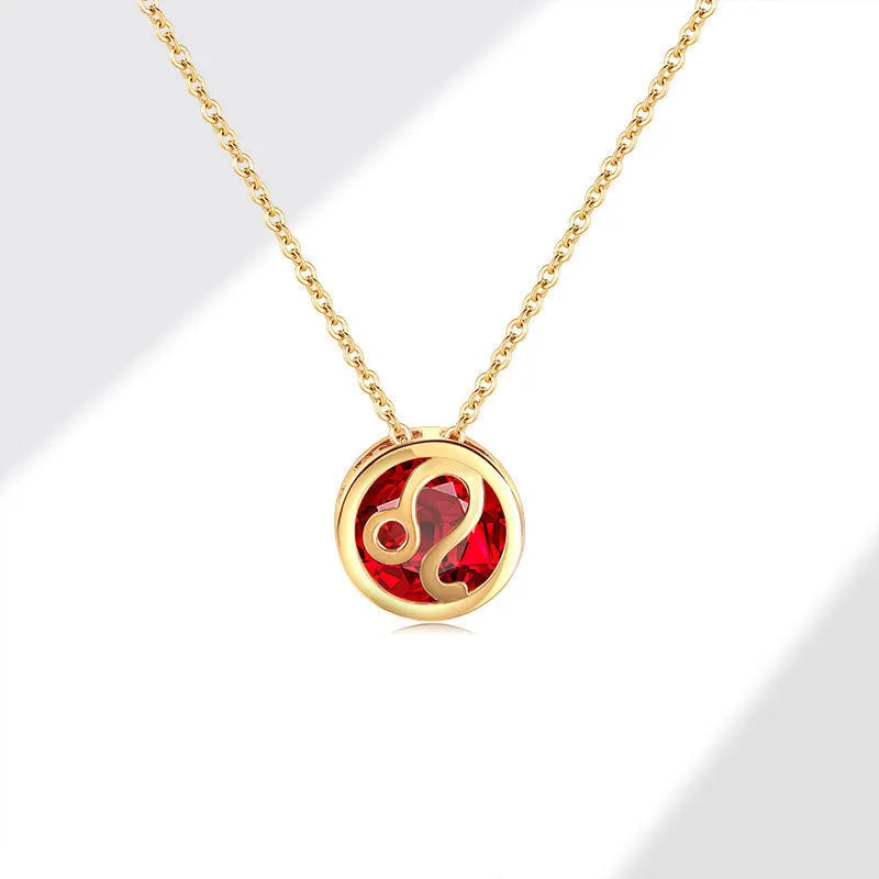 Gold twelve constellations necklace with copper zodiac pendant on clavicle chain