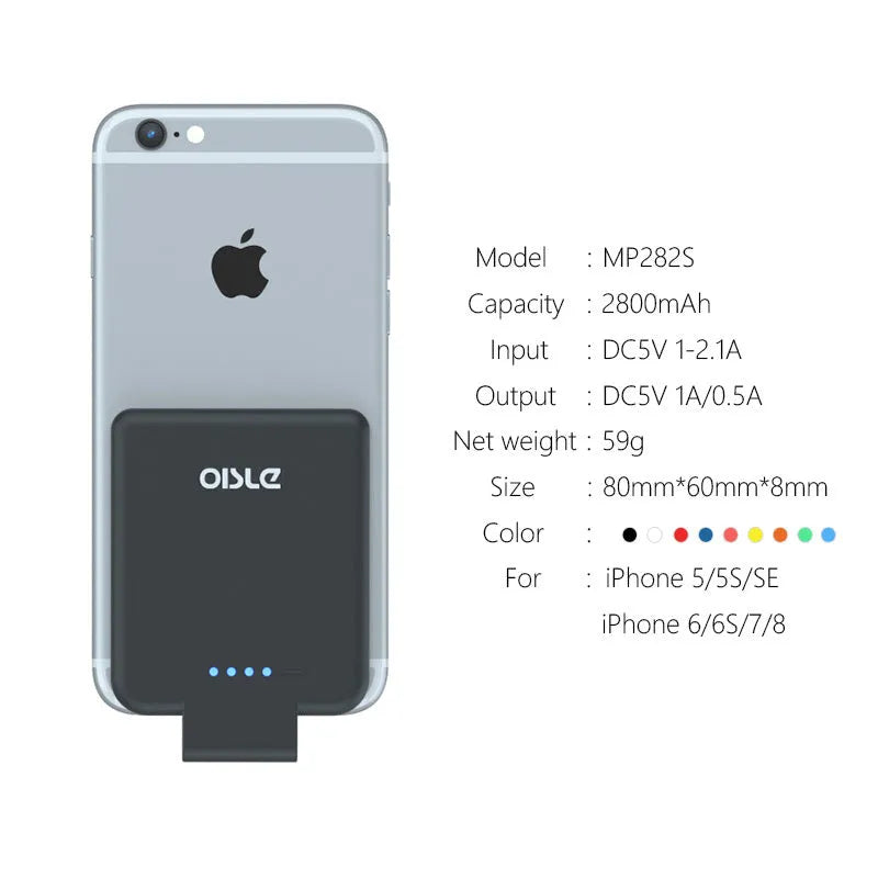 MP282P back clip battery in multiple colours showing 4500mAh capacity and thin 9mm profile
