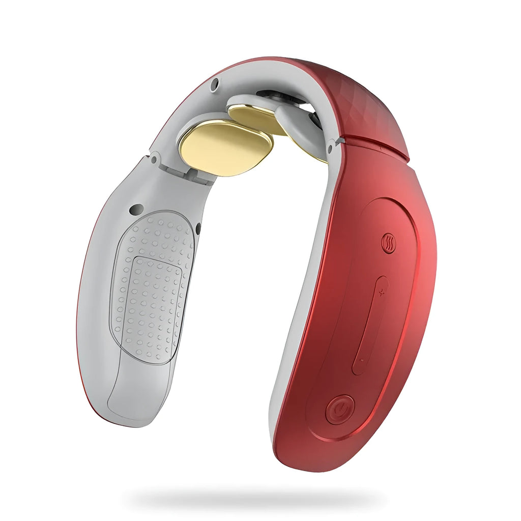 Intelligent cervical massager with computer controls showing red and white colour options