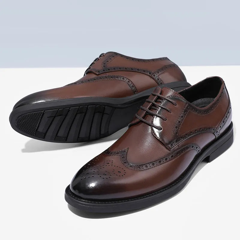 Men's black and brown brogue business shoes in PU leather, classic oxford style formal footwear