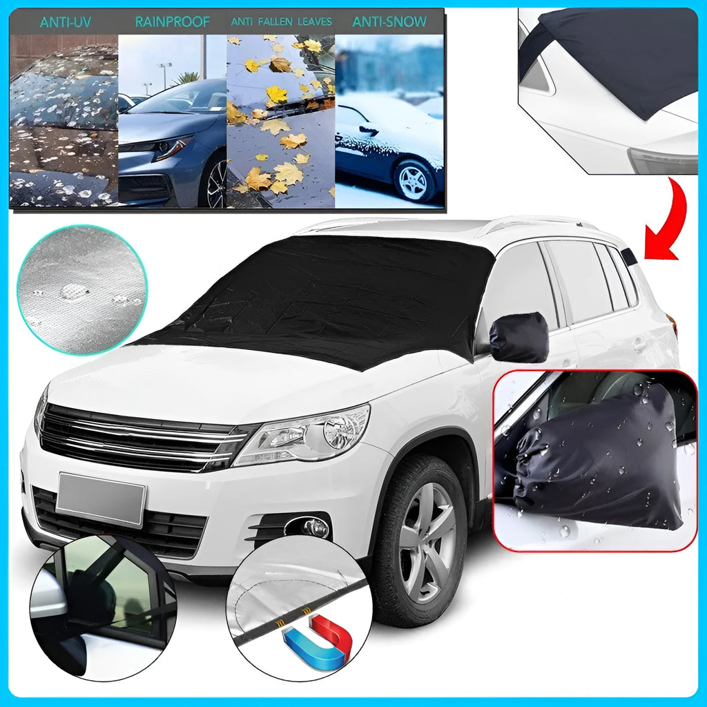 Car snow cover with magnetic strips on front windshield, made of 210D silver coated Oxford cloth
