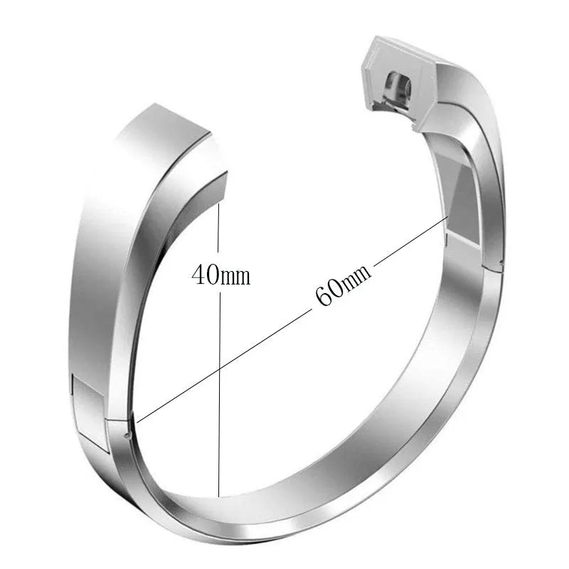 Stainless steel metal replacement strap for Fitbit Alta smartwatch in silver with deployment buckle.