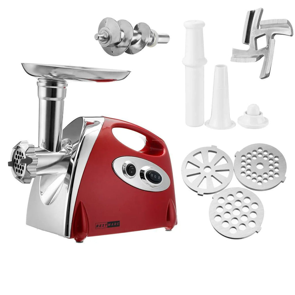 Electric multifunctional meat grinder in red with food grade aluminium alloy body and 800W motor