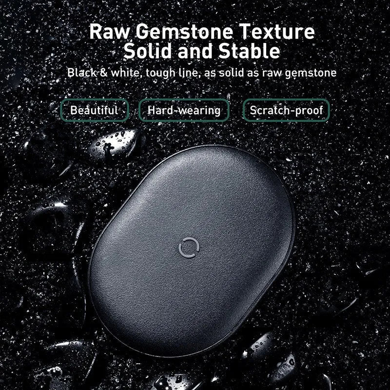 Baseus Rough 15W fast wireless charging pad for mobile phones in black or white.