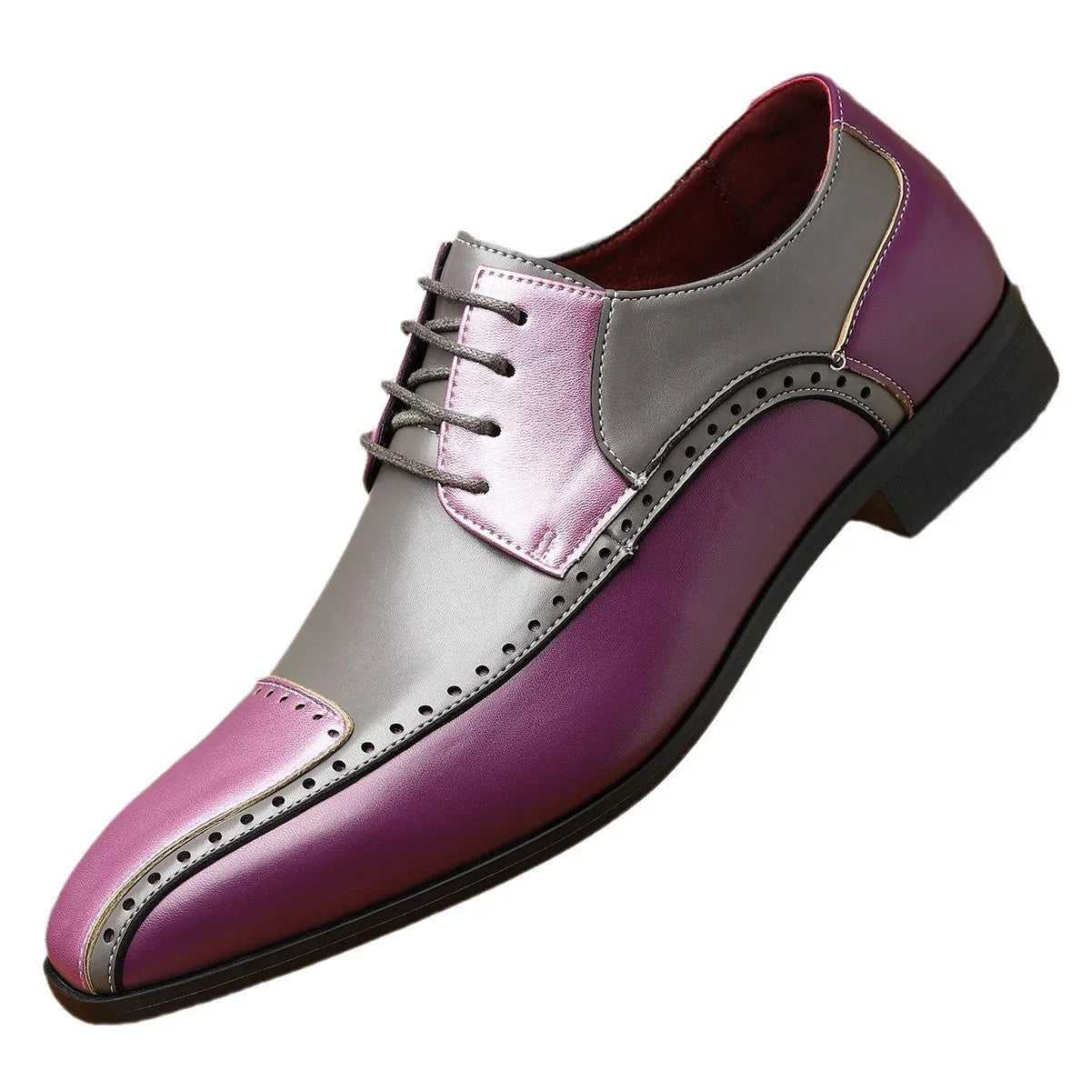Men's black leather-style low-top shoes with a leather toe cap and stitching detail on a breathable PU upper.