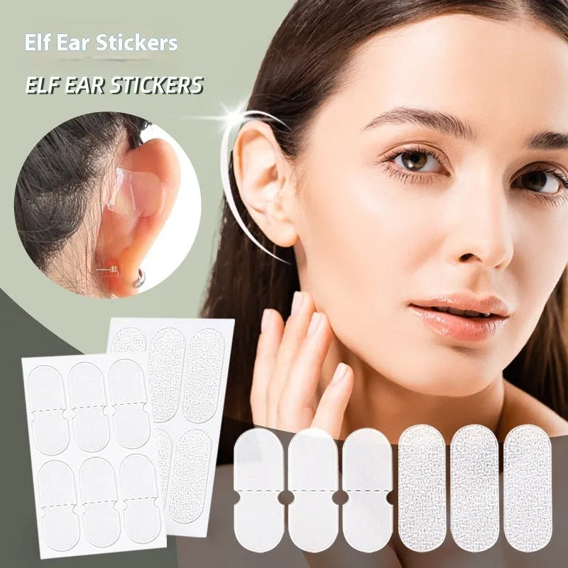 Transparent and frosted disposable ear patches showing adhesive backing and 0.1cm thickness