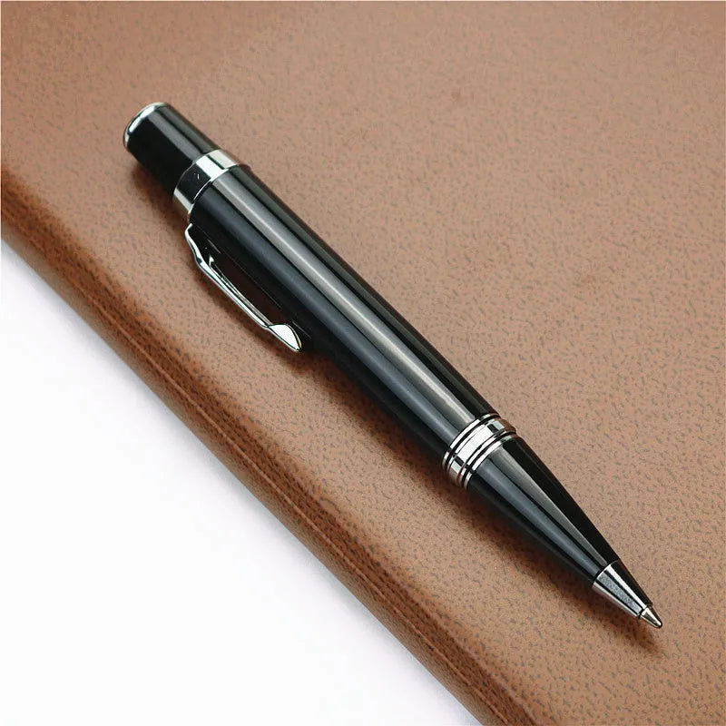 Black full metal rollerball pen with pocket clip and 0.7mm refill