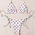 Split halter bikini set with backless briefs in solid colour with nylon lining