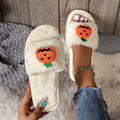 Yellow and white pumpkin cartoon plush open-toe slippers with anti-slip soles