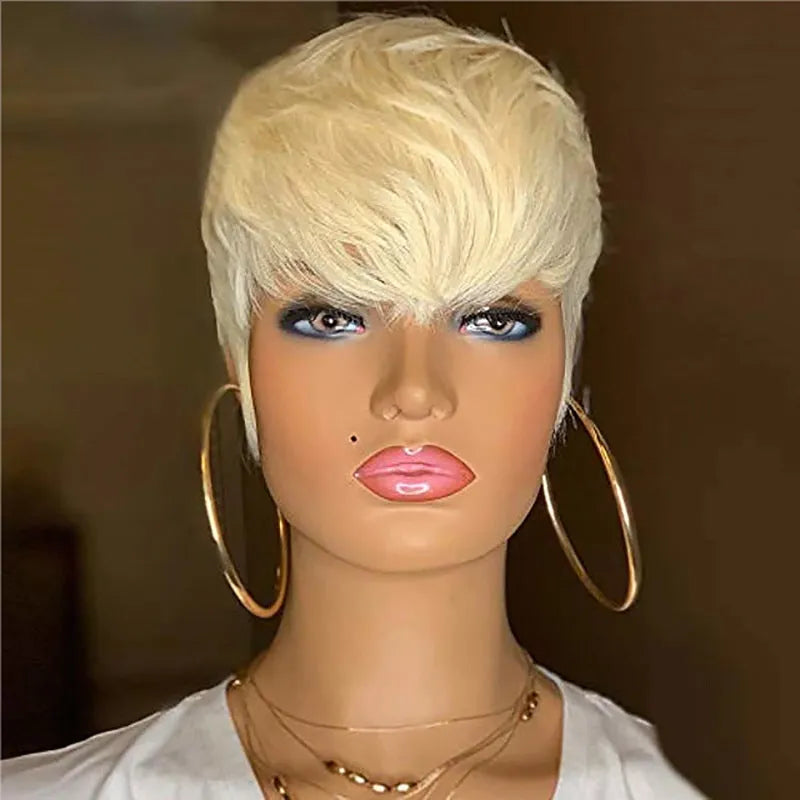 Blonde short synthetic pixie wig 613 colour high temperature silk ladies mechanism wig