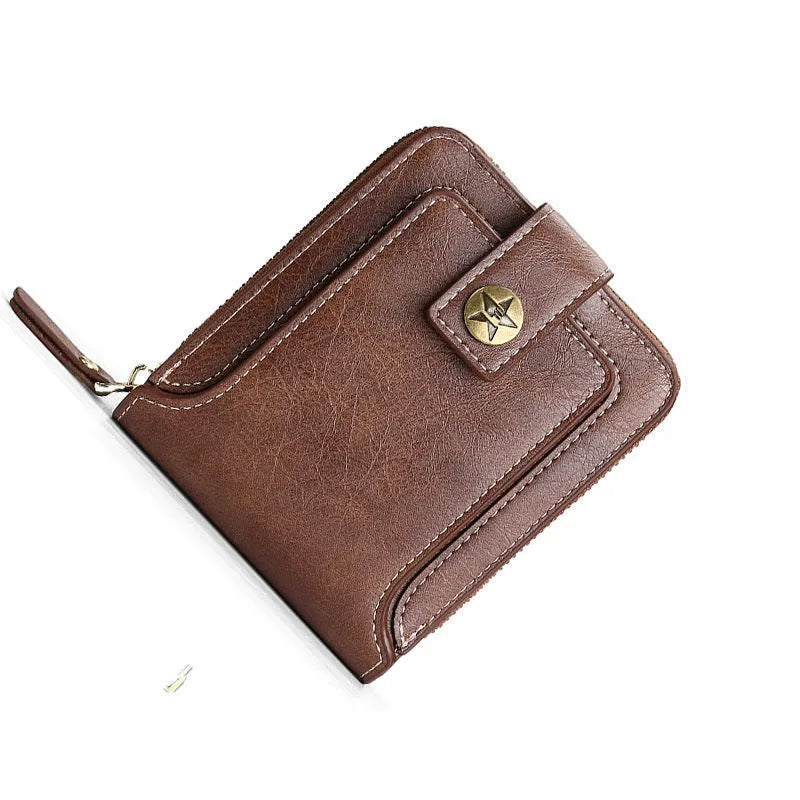 Men's 2 fold short style wallet in three colour options: light brown, black, and dark brown