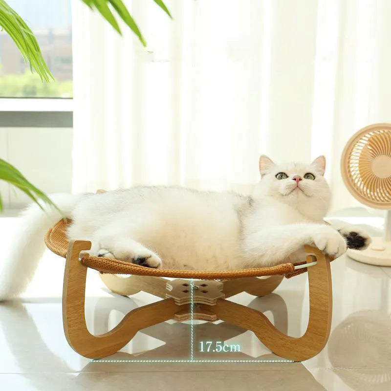 Natural brown woven rattan pet bed hammock measuring 46cm for cats and dogs