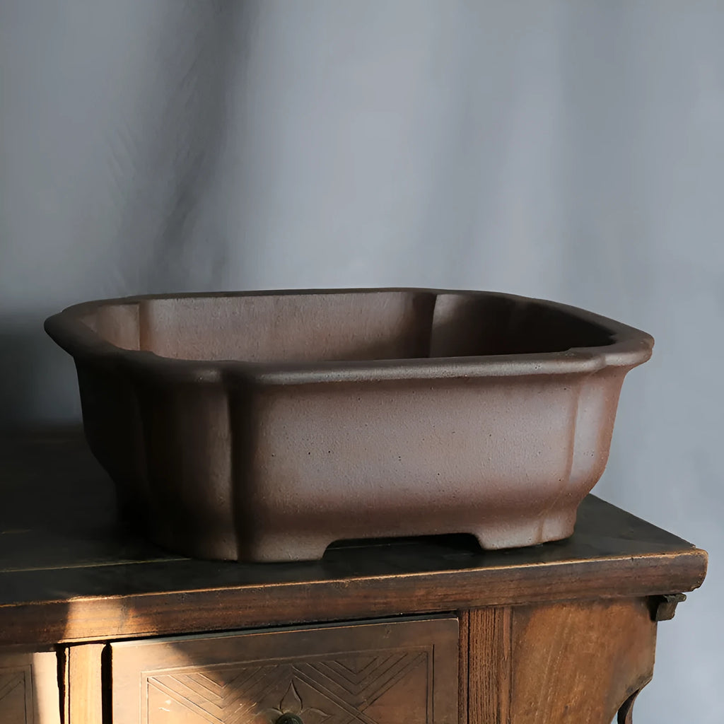 Purple sand rectangular floor-standing bonsai pot in modern minimalist style