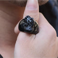 Men's domineering obsidian Pixiu thumb ring with natural gold sheen on an alloy band.