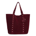 Women's black PU leather tote bag with double shoulder straps showing sandwich pocket detail