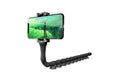 Black flexible lazy bracket mobile phone holder with long arm and suction cup base on a desktop
