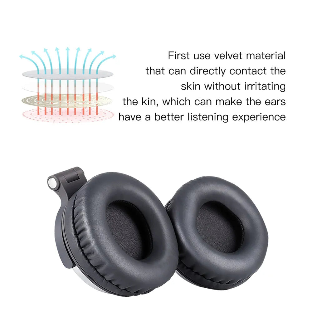Folding sports headphones in black silver colour showing Bluetooth, FM radio and card mode functions