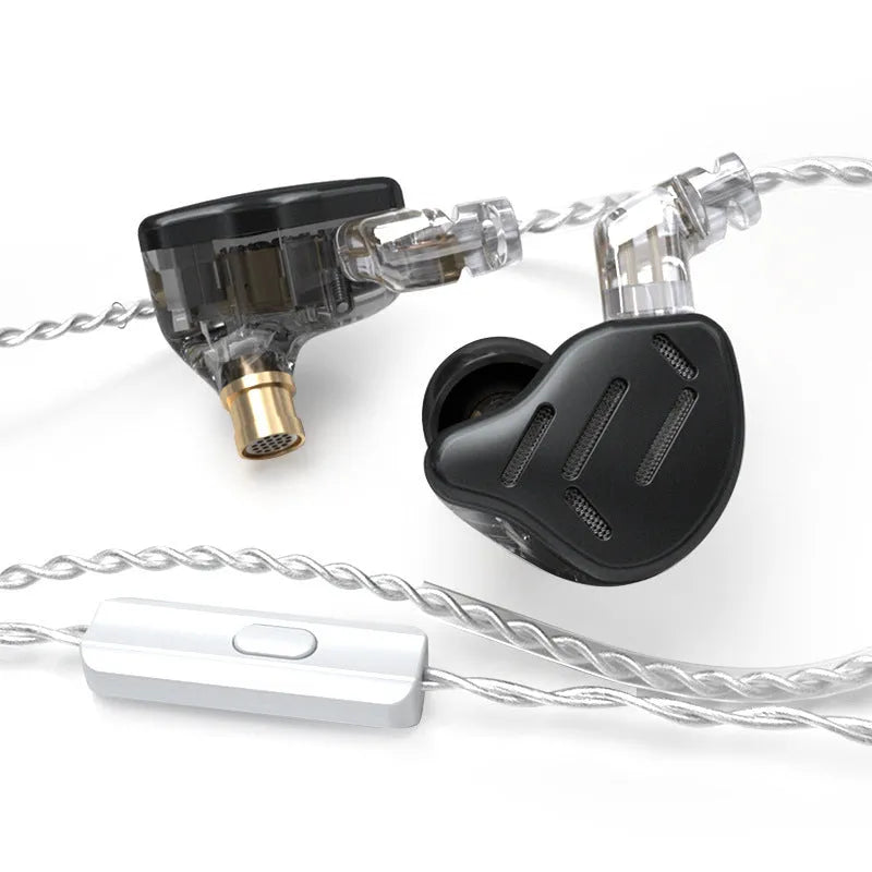 KZ ZAX black and silver blue in-ear headphones with 3.5mm L-bend plug and optional microphone.