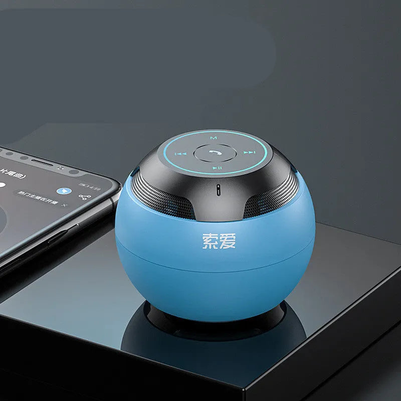 Mini portable Bluetooth speaker in sky blue with subwoofer, 76mm size, USB rechargeable