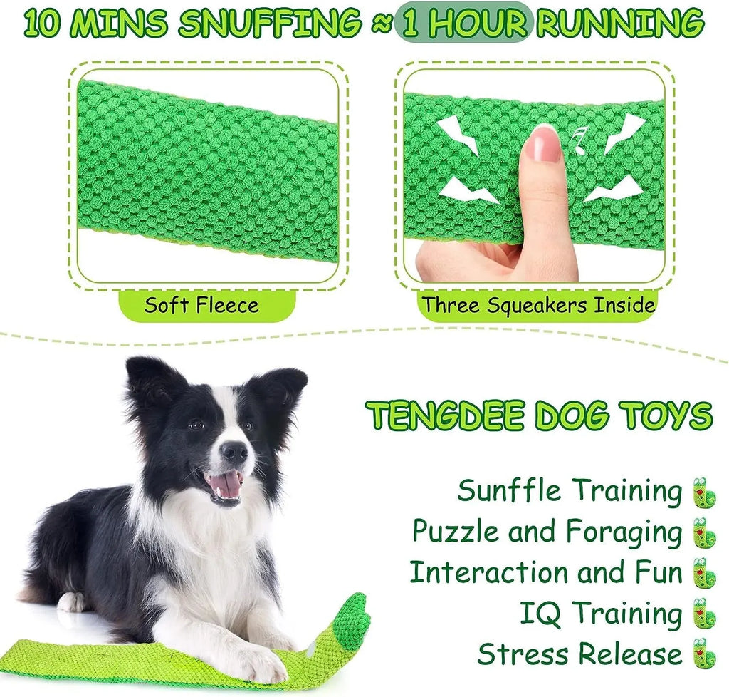 Interactive dog puzzle toy with squeakers in transformable snail design for foraging games
