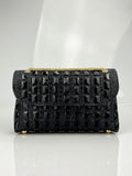 Shiny glass rhinestone chain clutch purse with diamond accents in horizontal square shape
