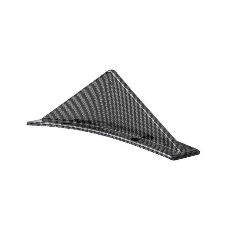 Set of four universal triangle car rear spoilers in ABS plastic, shown in bright black and carbon fibre finishes.