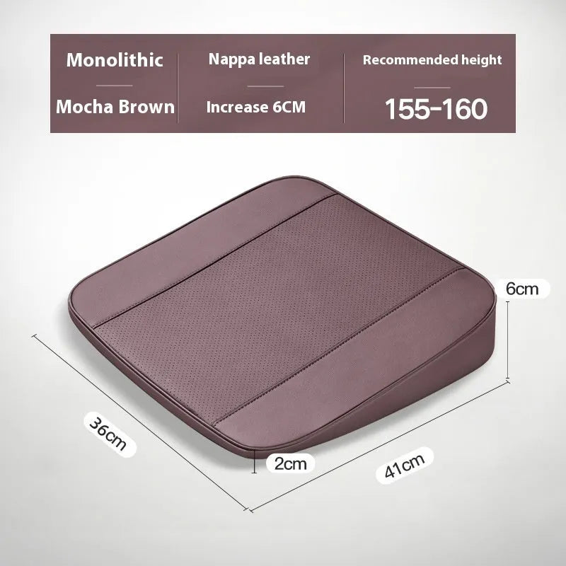 Car bevel height increasing cushion in Napa leather burgundy 6cm with high density sponge filler for driving posture