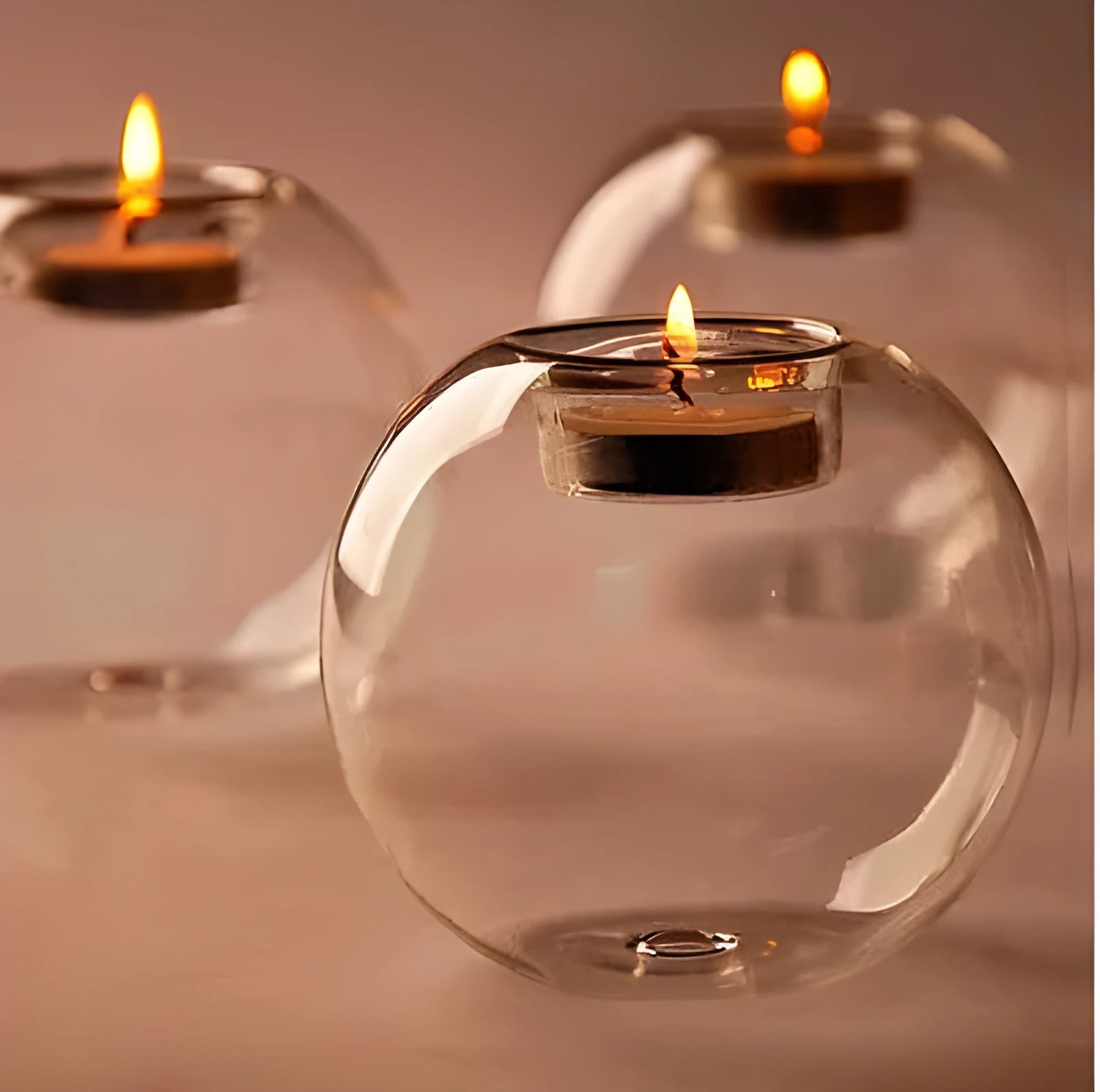 Handmade European-style round hollow glass candle holder in three sizes