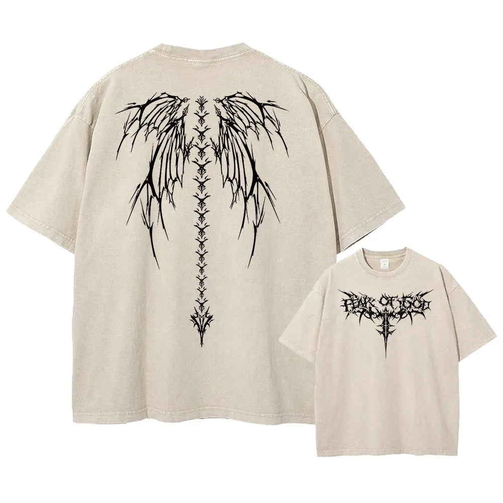 Men's oversized loose-fit cotton t-shirt in a light colour on a hanger, showing drop-shoulder sleeve design.