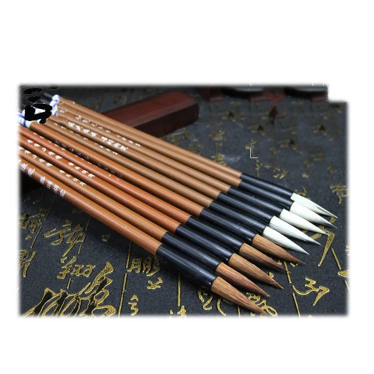 The Cloud Brushes calligraphy brush set with solid wood or bamboo handles in three sizes S M L brown white