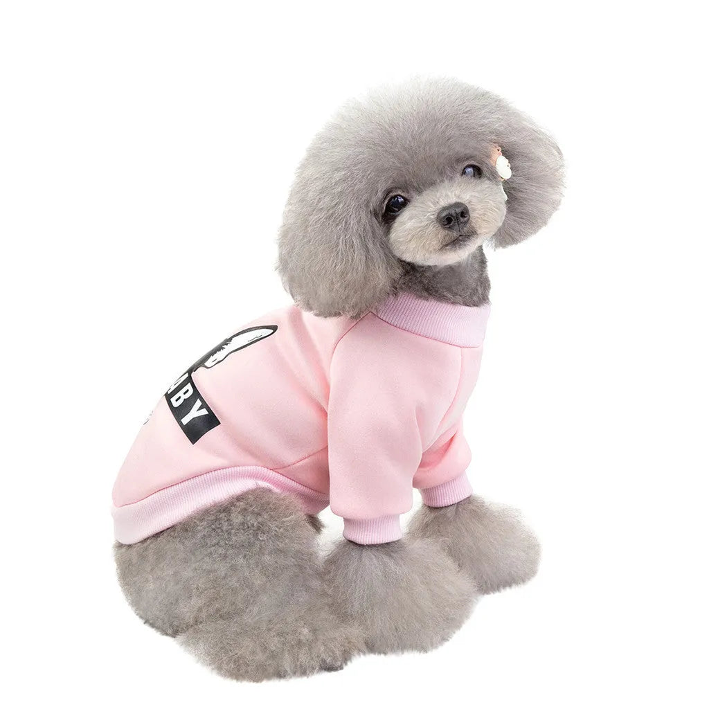 Cotton cartoon fashion dog sweater in pink or red, sizes S to XXL, back length 20-40cm