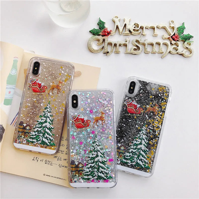 Quicksand design phone case with transparent double layer and Christmas colour options
